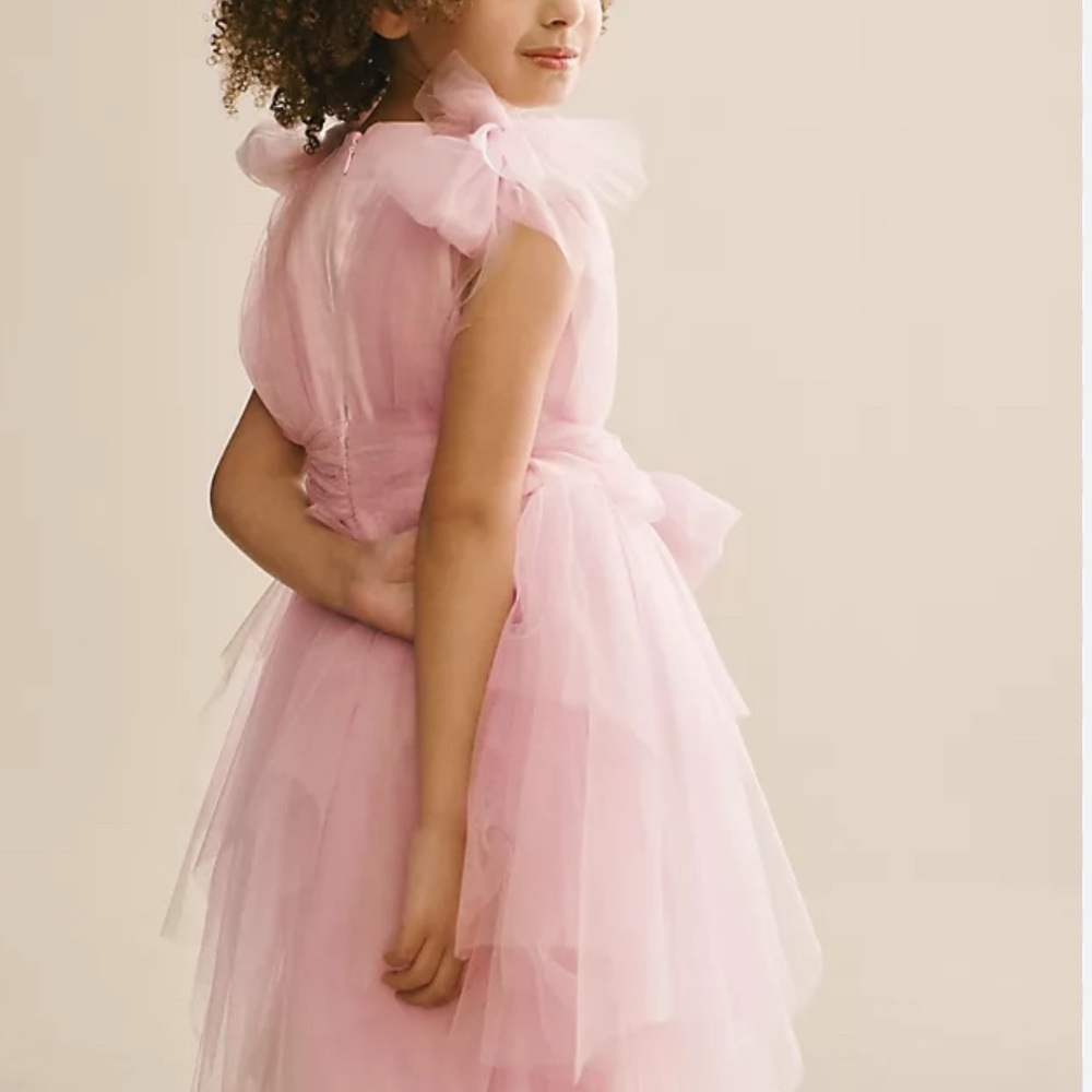 Bespoke Pink Dress with Pearl Accents on the neckline